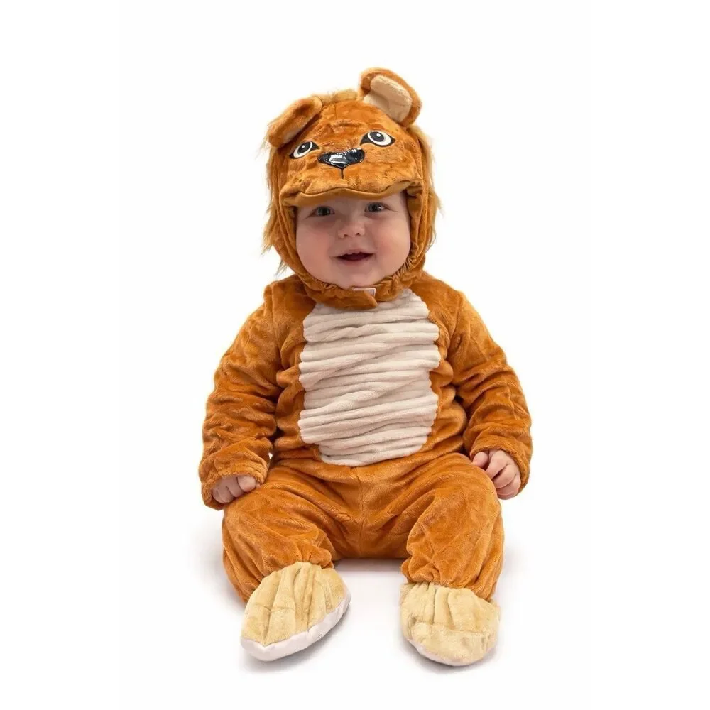 Spirit Halloween Lion Cub Infant Costume Plush Jumpsuit Hood Bib 12-18 Months - Picture 2 of 4